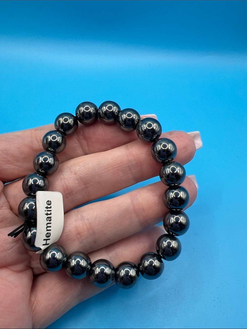 Hematite Bead Stretch Bracelet - Shiny Dark Gray